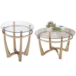 home square 2-piece set with round glass top coffee table and end table