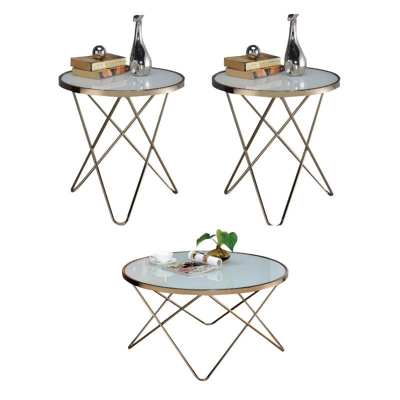 Home Square 3-Piece Set with Coffee Table and 2 End Tables in Champagne