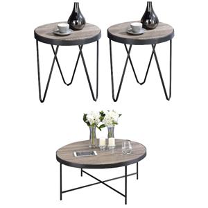 home square 3-piece set with coffee table and 2 end tables in weathered gray oak