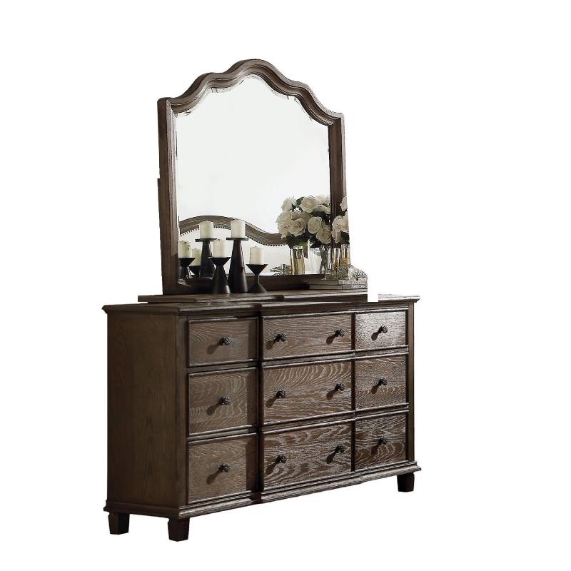 Home Square 2-Piece Set with Mirror and 9-Drawer Dresser in Weathered Oak