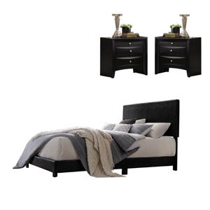 home square 3 piece bedroom set twin panel bed and two nightstands in black