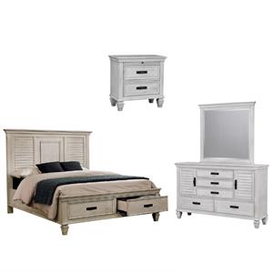Home Square 4-Piece Set with King Storage Bed Nightstand Double Dresser & Mirror