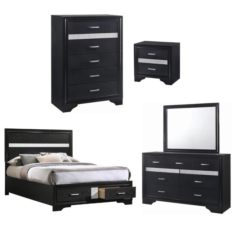 Home Square 5-Piece Set with Full Storage Bed Nightstand Dresser Mirror Chest