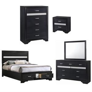 Home Square 5-Piece Set with Full Storage Bed Nightstand Dresser Mirror Chest