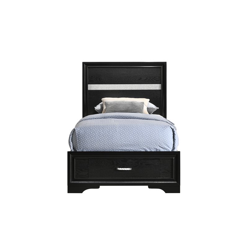 Home Square 4-Piece Set with Twin Storage Bed Nightstand Double Dresser & Mirror
