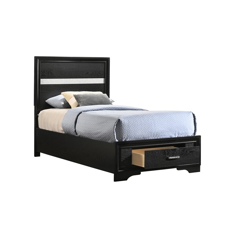 Home Square 4-Piece Set with Twin Storage Bed Nightstand Double Dresser & Mirror