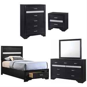 Home Square 5-Piece Set with Twin Storage Bed Nightstand Dresser Mirror & Chest