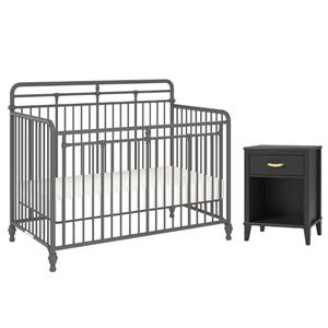home square 2-piece set with metal crib nursery and nightstand in gray/black