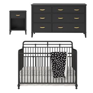 home square 3-piece set with crib nightstand and 6-drawer dresser in black