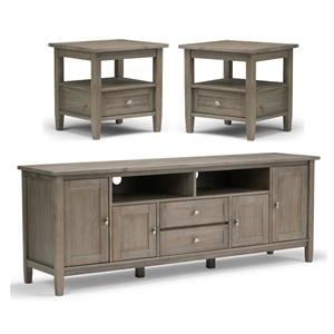 Home Square 3-Piece Set with TV Media Stand up to 80&quot & 2 20&quot End Side Tables