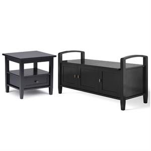 Home Square 2-Piece Set with 44&quot Entryway Bench and 20&quot End Side Table in Black
