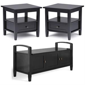 Home Square 3-Piece Set with 44&quot Entryway Bench & 2 20&quot End Side Tables in Black