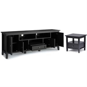 Home Square 2-Piece Set with 72&quot TV Media Stand and 20&quot End Side Table in Black
