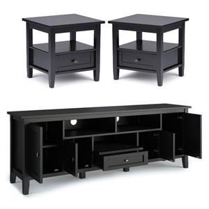 Home Square 3-Piece Set with 72&quot TV Media Stand & 2 20&quot End Side Tables in Black