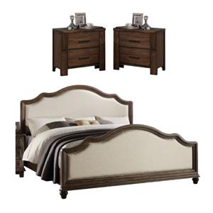 home square 3-piece set with 2 2-drawer nightstands & upholstered king panel bed
