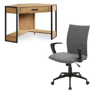 home square 2-piece set with corner desk & linen office chair in gray
