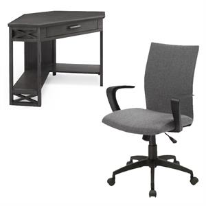 home square 2-piece set with computer/writing desk & linen office chair in gray