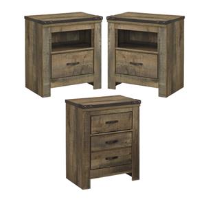Home Square 3-Piece Set with 2 Wood Nightstands & 2 Drawer Night Stand in Brown