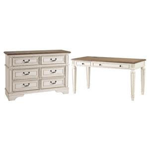 Home Square 2-Piece Set with 6 Drawer Double Dresser & Lift Top Writing Desk