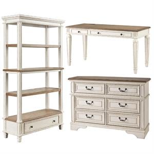 Home Square 3-Piece Set with Bookcase Double Dresser & Lift Top Writing Desk