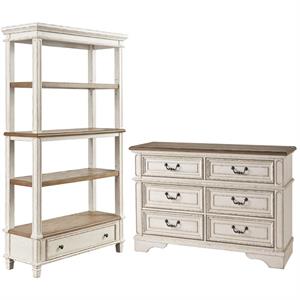 Home Square 2-Piece Furniture Set with 4 Shelf Bookcase 6 Drawer Double Dresser