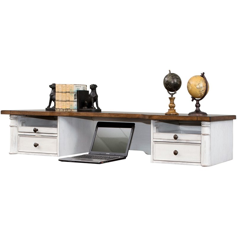 Home Square 2-Piece Set with Computer Desk and Hutch in Weathered White