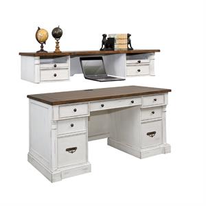 home square 2-piece set with computer desk and hutch in weathered white