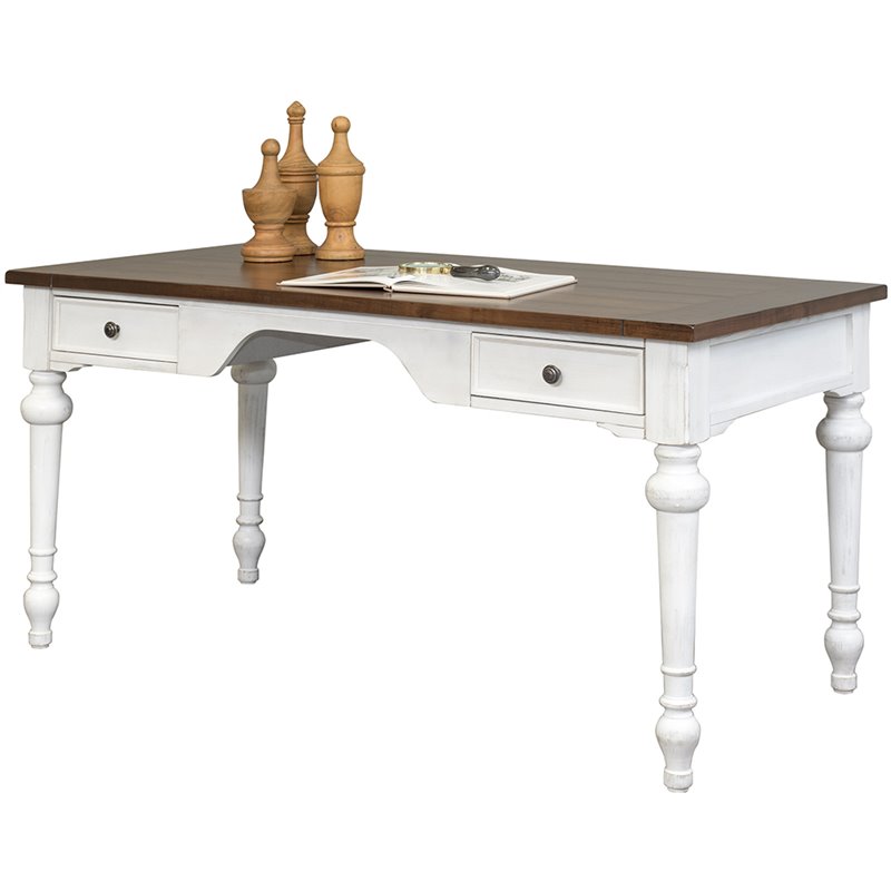 Home Square 2-Piece Set with Writing Desk & 3-Shelf Bookcase in Weathered White