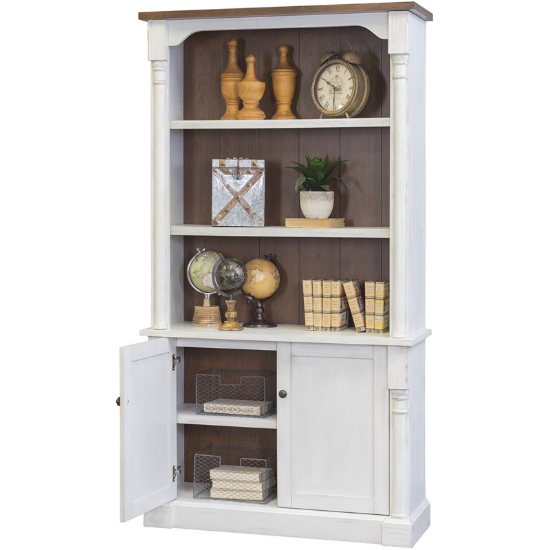 Home Square 2-Piece Set with Writing Desk & 3-Shelf Bookcase in Weathered White