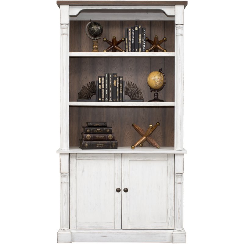 Home Square 2-Piece Set with Writing Desk & 3-Shelf Bookcase in Weathered White