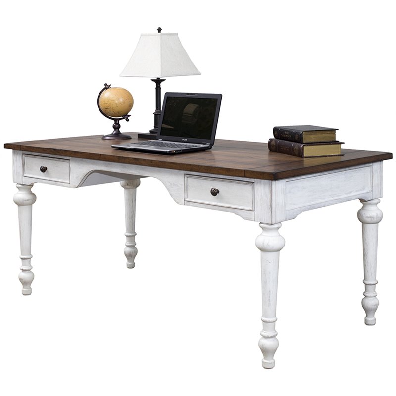 Home Square 2-Piece Set with Writing Desk & 3-Shelf Bookcase in Weathered White
