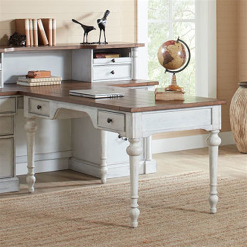 Home Square 2-Piece Set with Writing Desk & 3-Shelf Bookcase in Weathered White