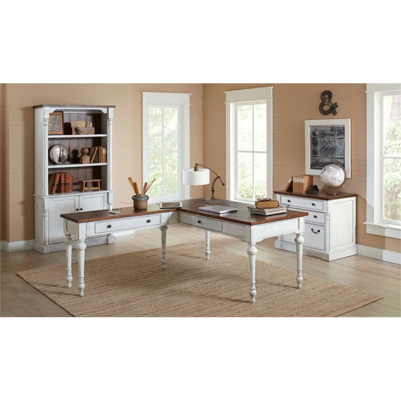 Home Square 2-Piece Set with Writing Desk & 3-Shelf Bookcase in Weathered White