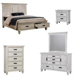 home square 5 piece cal king storage bedroom set in antique white