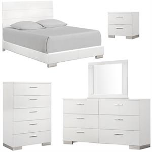 home square 5 piece king panel bedroom set in glossy white