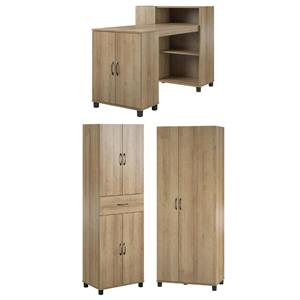 home square 3-piece set with storage cabinet tall cabinet and desk in natural