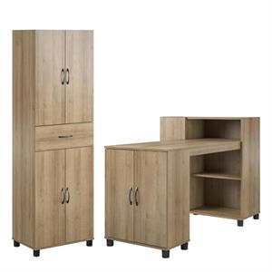 home square 2-piece set with storage cabinet with drawer and desk in natural