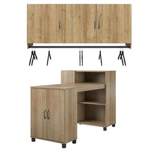 home square 2-piece set with desk with storage cabinet & 3-door wall cabinet