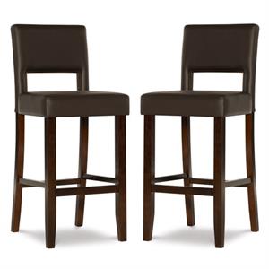 Home Square 2-Piece Furniture 30&quot Wood Bar Stool Set in Brown