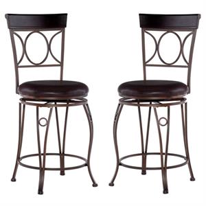 Home Square 2-Piece Furniture 24&quot Metal Counter Stool Set in Brown