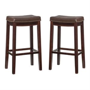 Home Square 2-Piece Furniture 32&quot Wood Bar Stool Set in Brown