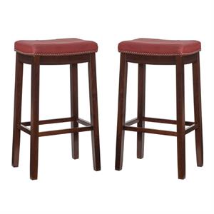 Home Square 2-Piece Furniture 32&quot Rubberwood Bar Stool Set in Red