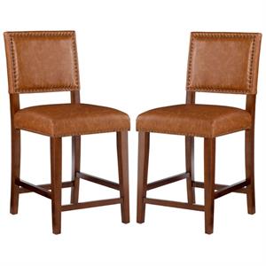 Home Square 2-Piece Furniture 24&quot Wood Counter Stool Set in Caramel Brown