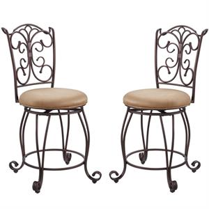 Home Square 2-Piece 24&quot Metal Counter Stool Set in Light Brown