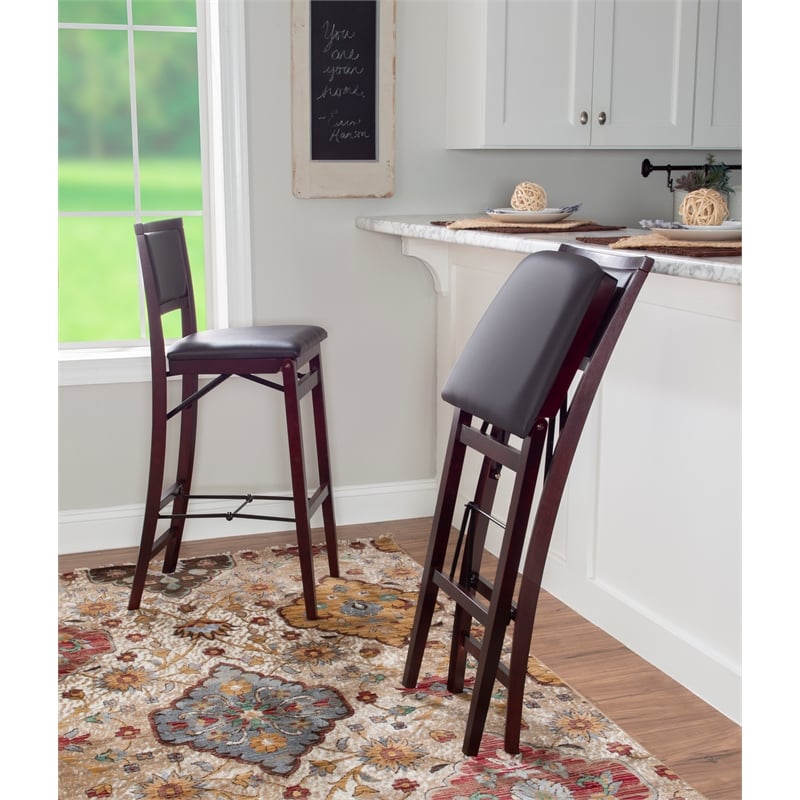 Home Square 2-Piece Pad Back Wood Folding Bar Stool Set in Espresso Brown