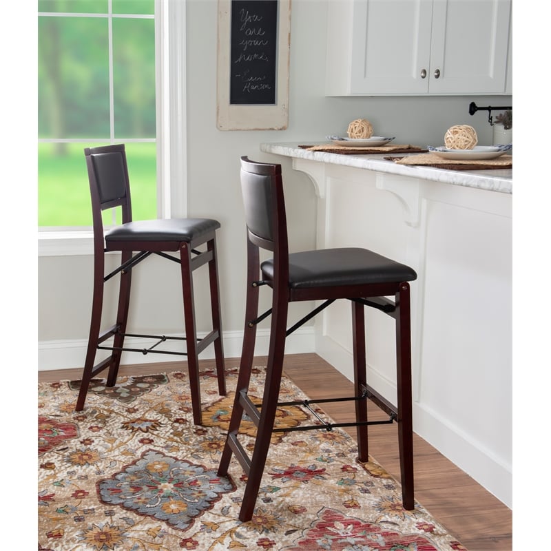 Home Square 2-Piece Pad Back Wood Folding Bar Stool Set in Espresso Brown