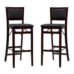 home square 2-piece pad back wood folding bar stool set in espresso brown