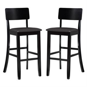 Home Square 2-Piece Wood Contemporary 30&quot Bar Stool Set in Black