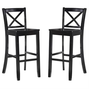 Home Square 2-Piece Furniture Wood 30&quot Bar Stool Set in Black