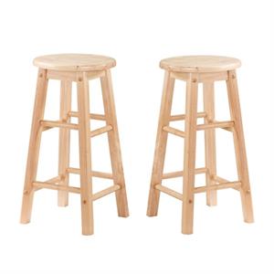 Home Square 2-Piece 24&quot Backless Wood Counter Stool Set in Natural Brown